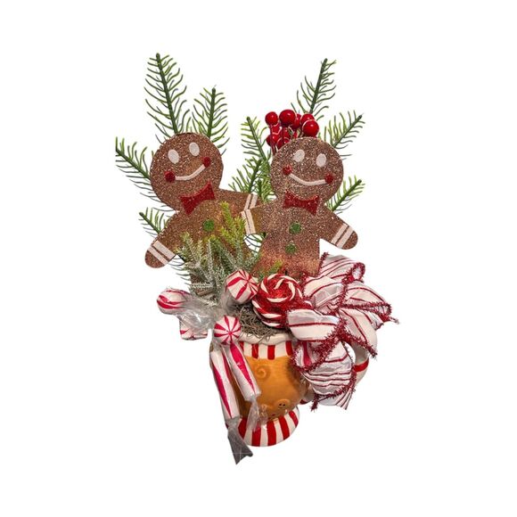 Gingerbread Mug Centerpiece | Peppermint Candy & Berry Christmas Arrangement - Picture 4 of 4